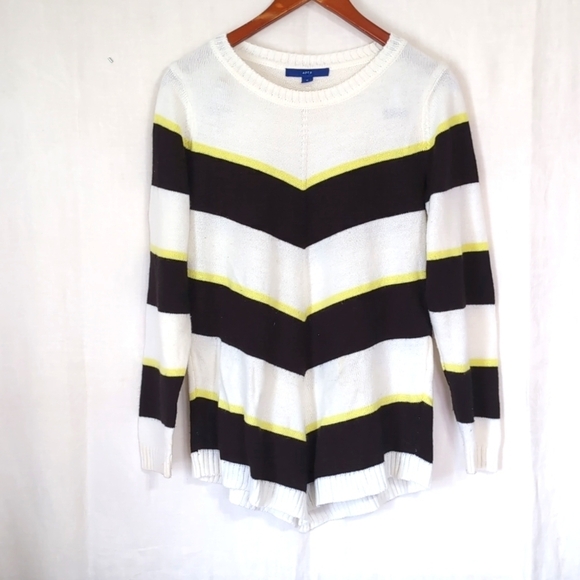 Apt 9 White Black Chevron Neon Stripe Crewneck Sweater Size Medium - Picture 1 of 6